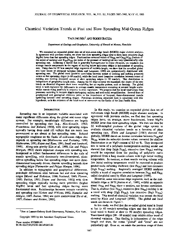 Chemical variation trends at fast and slow spreading mid-ocean ridges Thumbnail