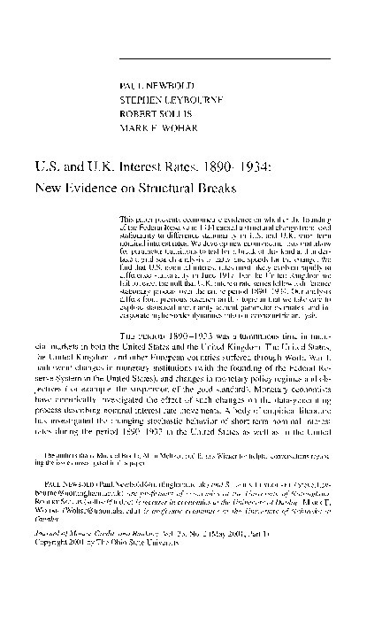 US and UK interest rates 1890-1934: new evidence on structural breaks Thumbnail