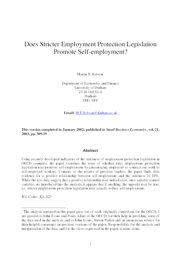 Does stricter employment protection legislation promote self-employment? Thumbnail