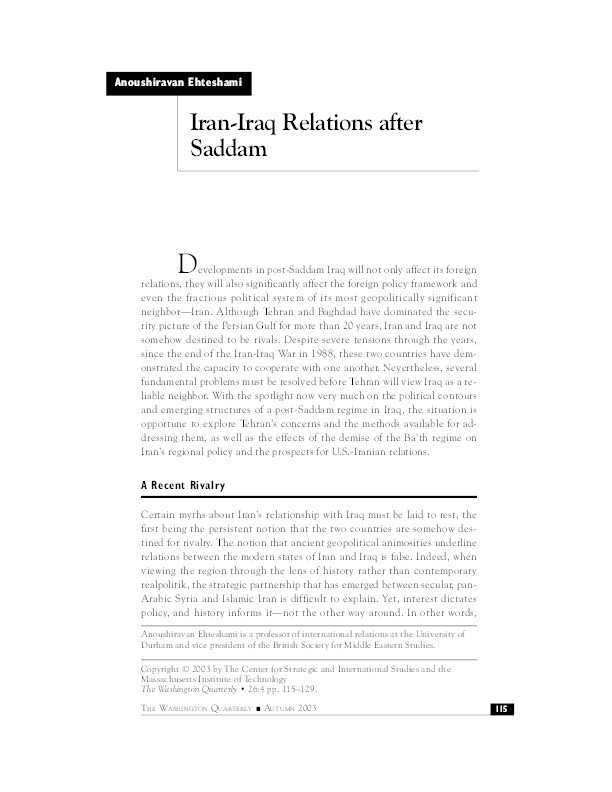 'Iran-Iraq Relations After Saddam' Thumbnail