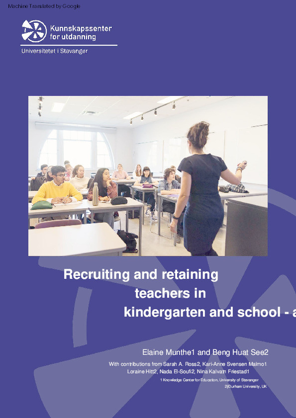 Recruiting and retaining teachers in kindergarten and schools - a knowledge base Thumbnail