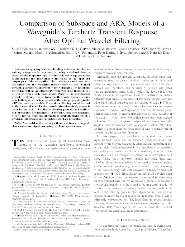 Comparison of subspace and arx models of a waveguide's terahertz transient response after optimal wavelet filtering Thumbnail