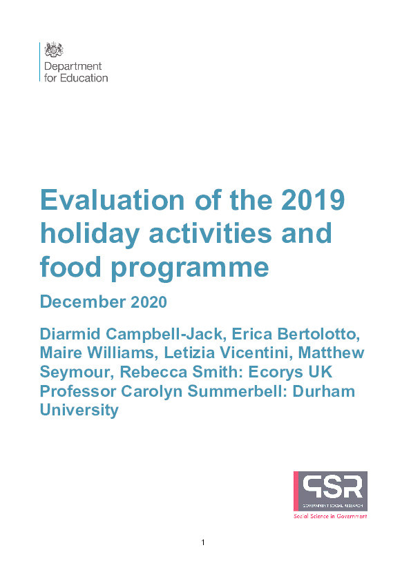 Evaluation of the 2019 holiday activities and food programme Thumbnail