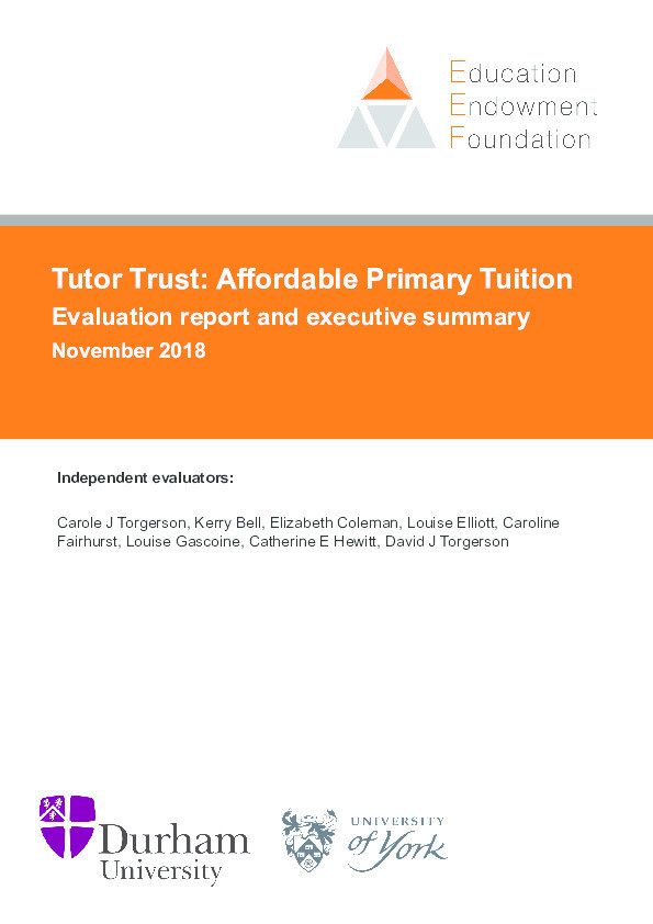 Tutor Trust: Affordable primary tuition. Evaluation report and executive summary Thumbnail