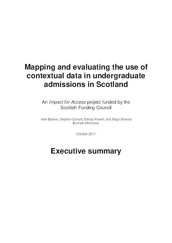Mapping and evaluating the use of contextual data in undergraduate admissions in Scotland Thumbnail