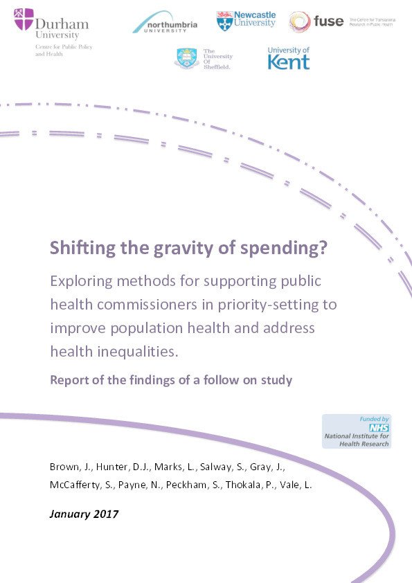 Shifting the gravity of spending? Exploring methods for supporting public health commissioners in priority-setting to improve population health and address health inequalities. Report of the findings of a follow on study Thumbnail
