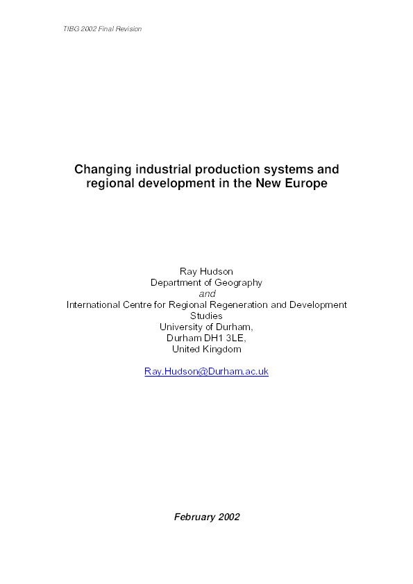 Changing industrial production systems and regional development in the New Europe Thumbnail