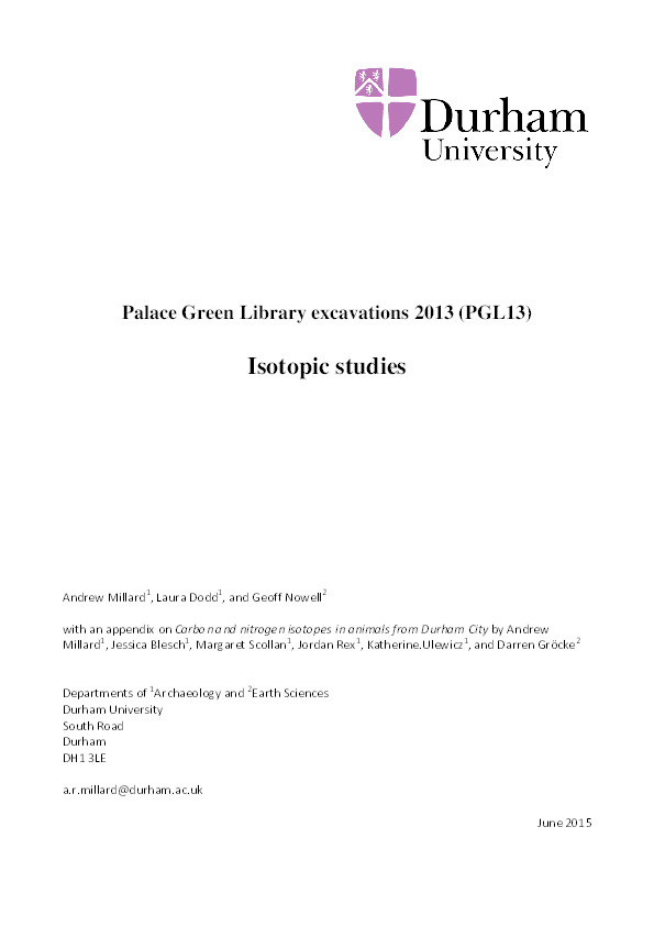 Palace Green Library excavations 2013 (PGL13): Isotopic studies Thumbnail
