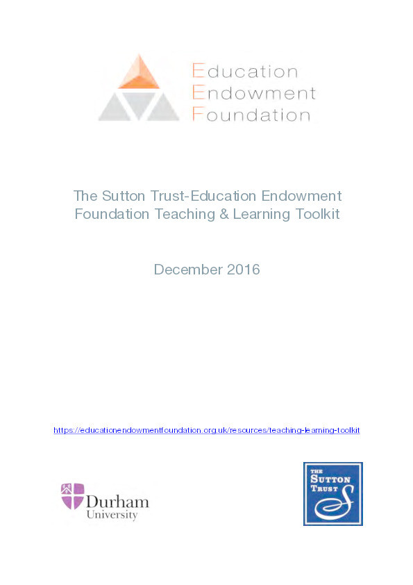 The Sutton Trust-Education Endowment Foundation Teaching and Learning Toolkit Thumbnail