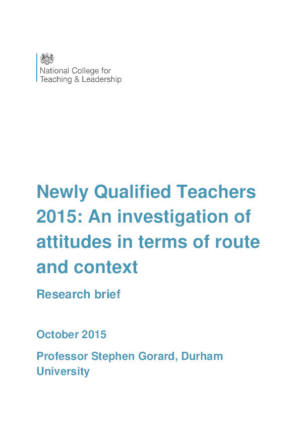 Newly qualified teachers 2015: An investigation of attitudes in terms of route and context Thumbnail