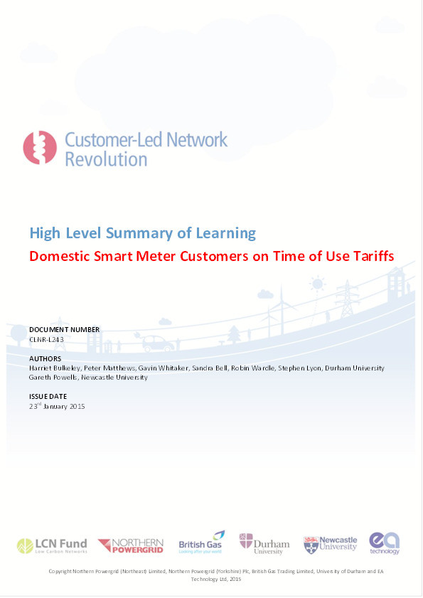High Level Summary of Learning: Domestic Smart Meter Customers on Time of Use Tariffs Thumbnail