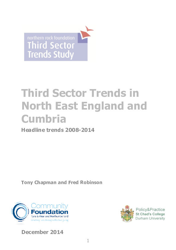 Third Sector Trends in North East England and Cumbria: headline trends 2008-2014 Thumbnail