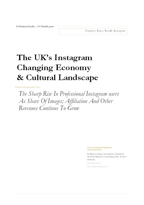 The UK’s Instagram Changing Economy & Cultural Landscape: The Sharp Rise In Professional Instagram users As Share Of Images; Affiliation And Other Revenues Continue To Grow Thumbnail