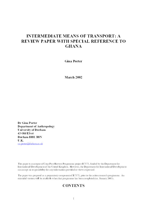Intermediate means of transport : a review paper with special reference to Ghana Thumbnail