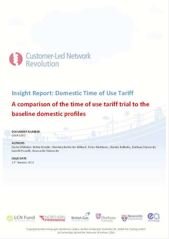 Insight Report: Domestic Time of Use Tariff: A comparison of the time of use tariff trial to the baseline domestic profiles Thumbnail