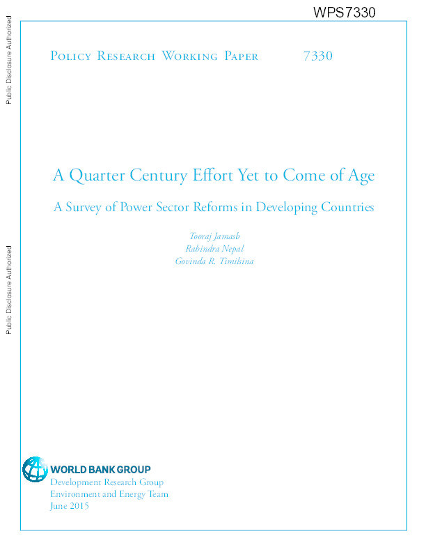 A Quarter Century Effort Yet to Come of Age: A Survey of Power Sector Reform in Developing Countries Thumbnail