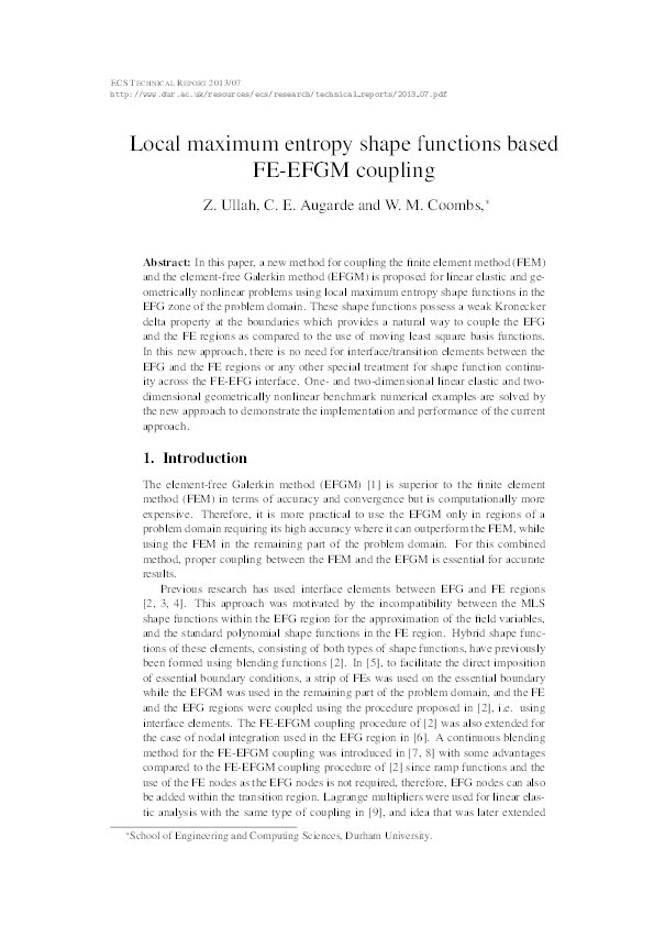 Local maximum entropy shape functions based FE-EFGM coupling Thumbnail