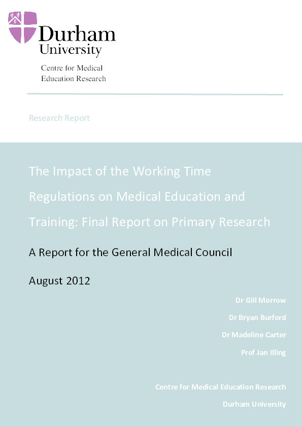 The impact of the Working Time Regulations on medical education and training : Literature review. Report for the General Medical Council Thumbnail