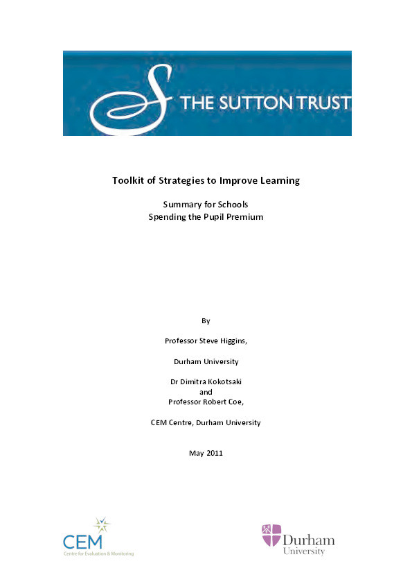 The Sutton Trust - Education Endowment Foundation Teaching and Learning Toolkit Thumbnail