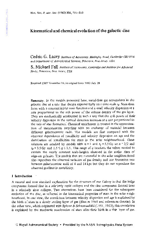 Kinematical and chemical evolution of the galactic disc Thumbnail