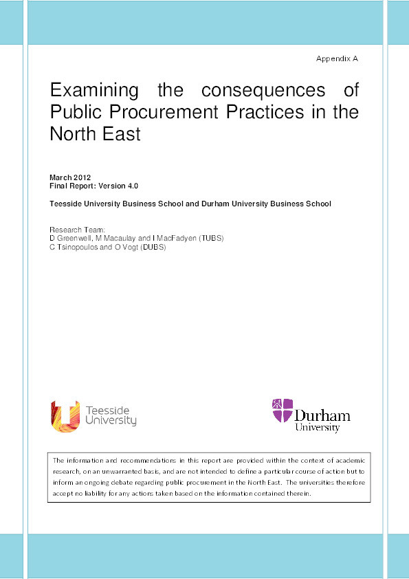 Examining the consequences of Public Procurement Practices in the North East Thumbnail