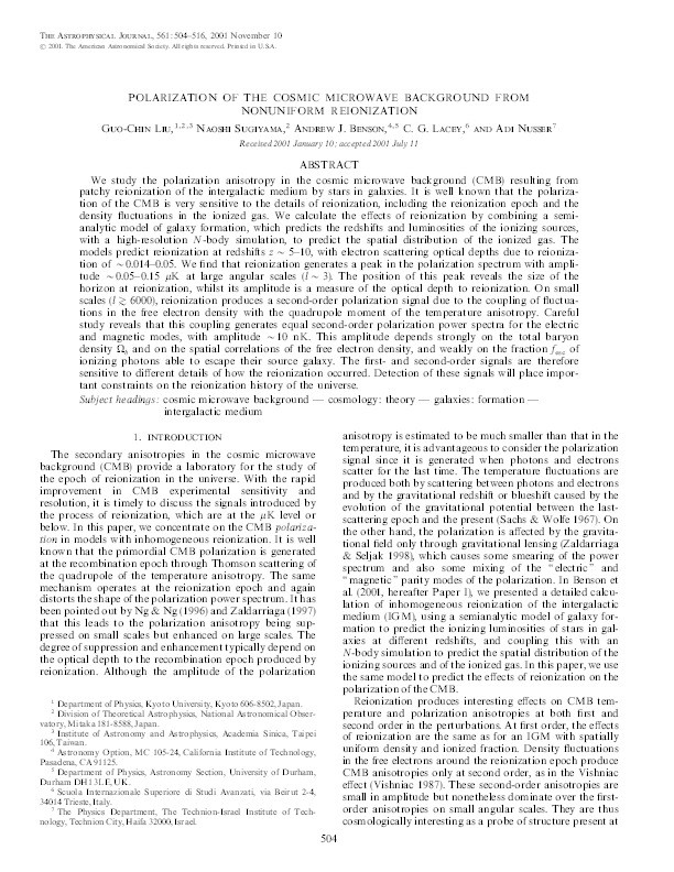 Polarization of the cosmic microwave background from nonuniform reionization Thumbnail