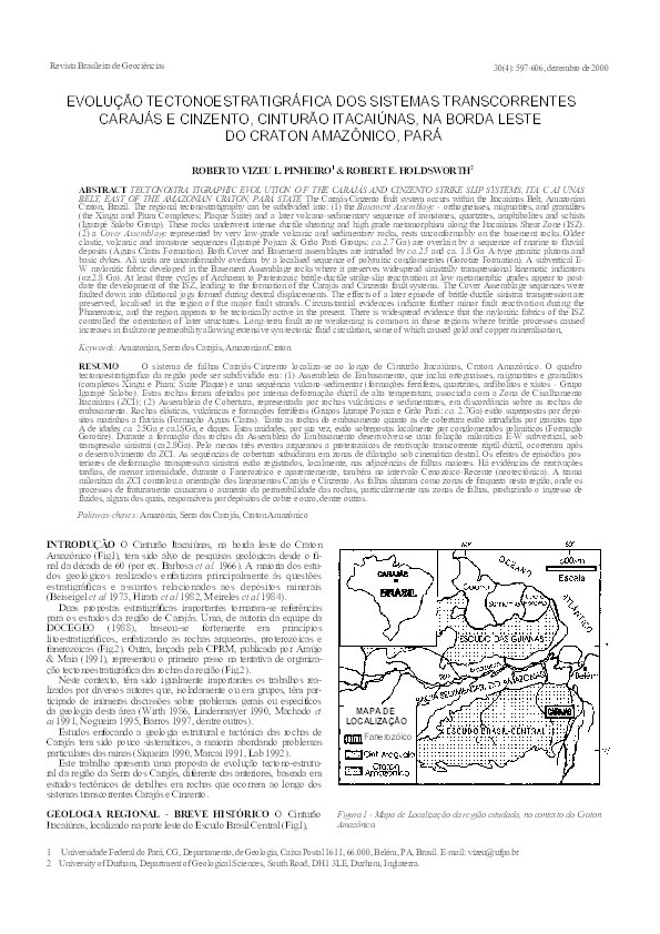 Evolução tectonoestratigráfica dos sistemas transcorrentes Carajás e cinzento, Cinturão Itacaiúnas, na borda leste do Craton Amazônico, Pará Thumbnail