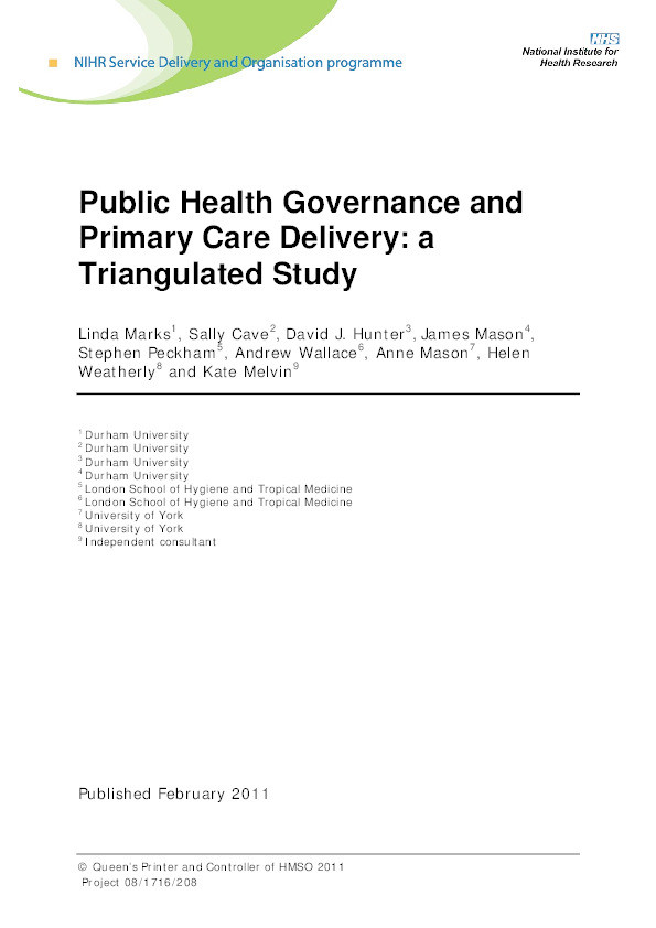 Public health governance and primary care delivery : a triangulated study Thumbnail