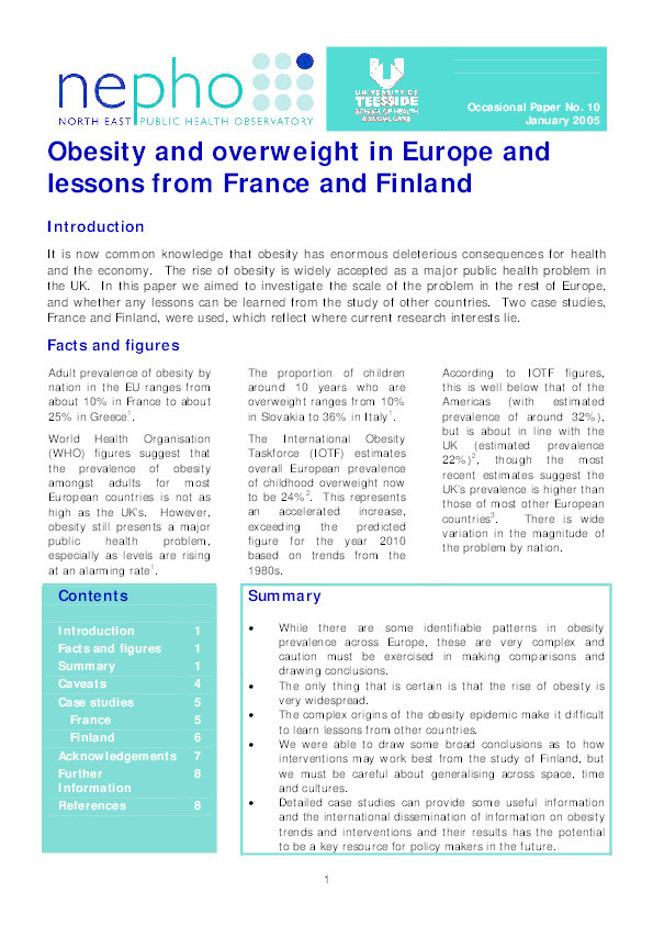 Obesity and overweight in Europe and lessons from France and Finland Thumbnail