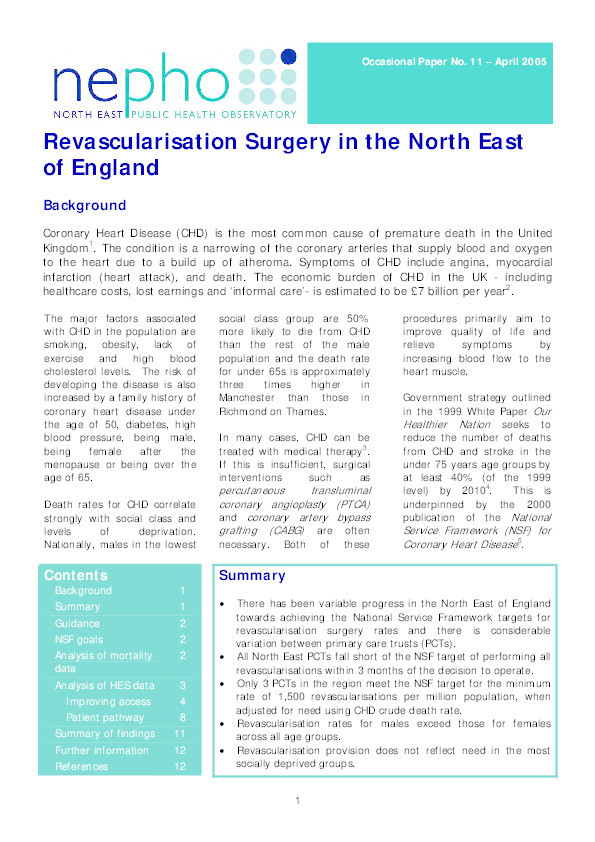 Revascularisation surgery in the North East of England Thumbnail