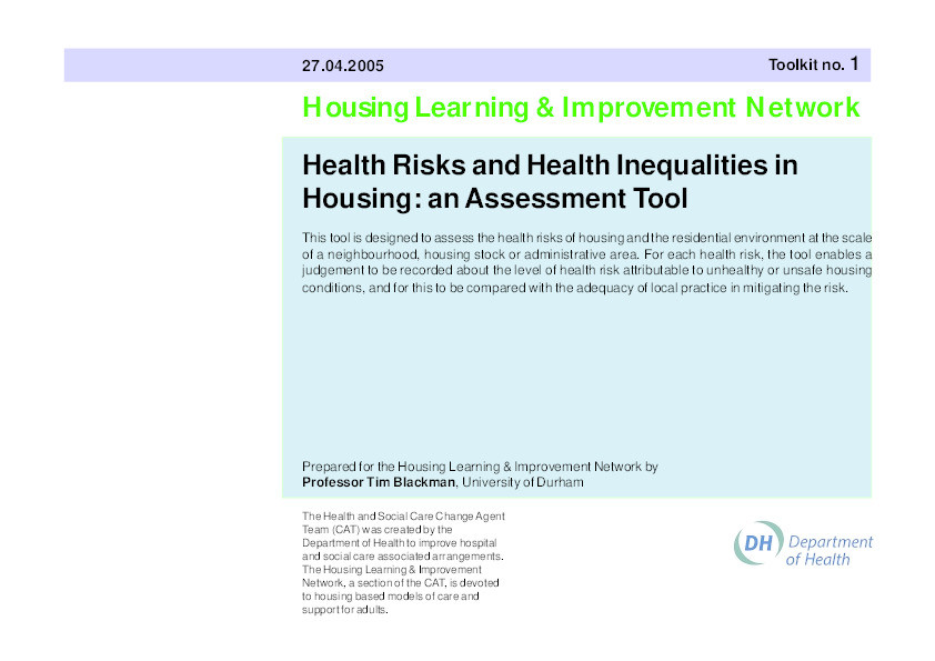 Health Risks and Health Inequalities in Housing: an Assessment Tool Thumbnail