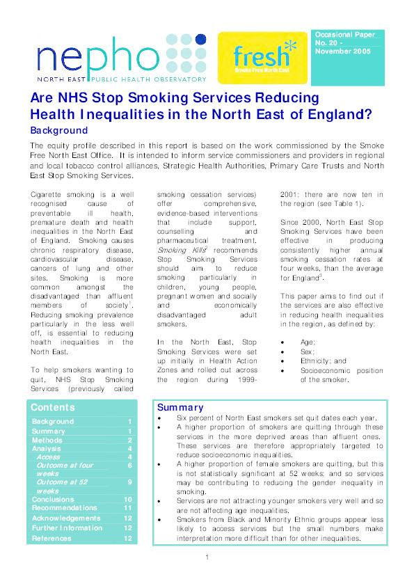 Are NHS stop smoking services reducing health inequalities in the North East of England? Thumbnail