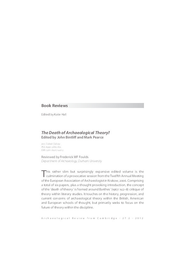 Book review of 'The Death of Archaeological Theory? Oxbow Books Thumbnail