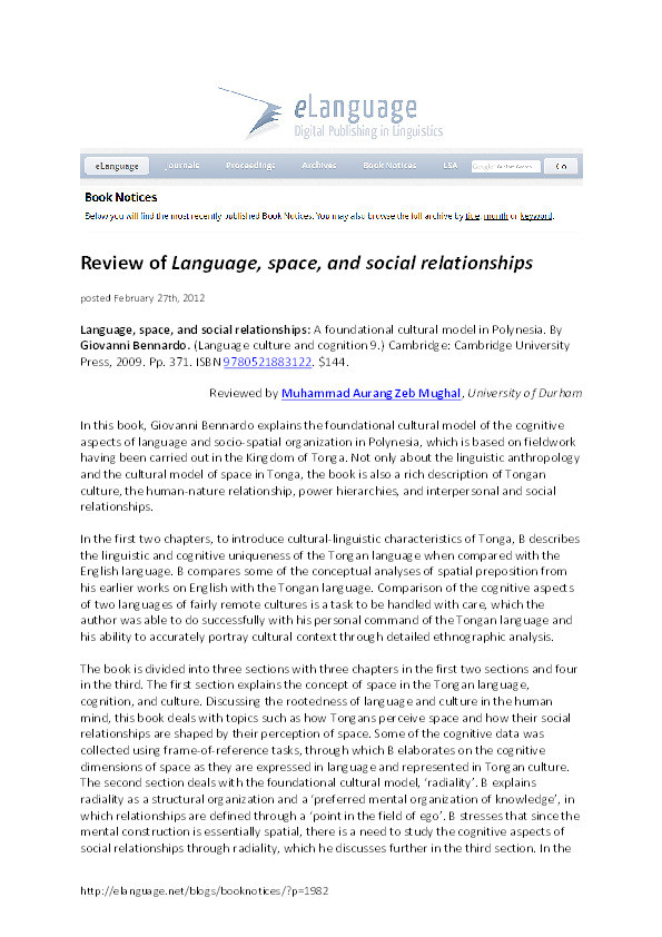 Review of Language, space, and social relationships Thumbnail