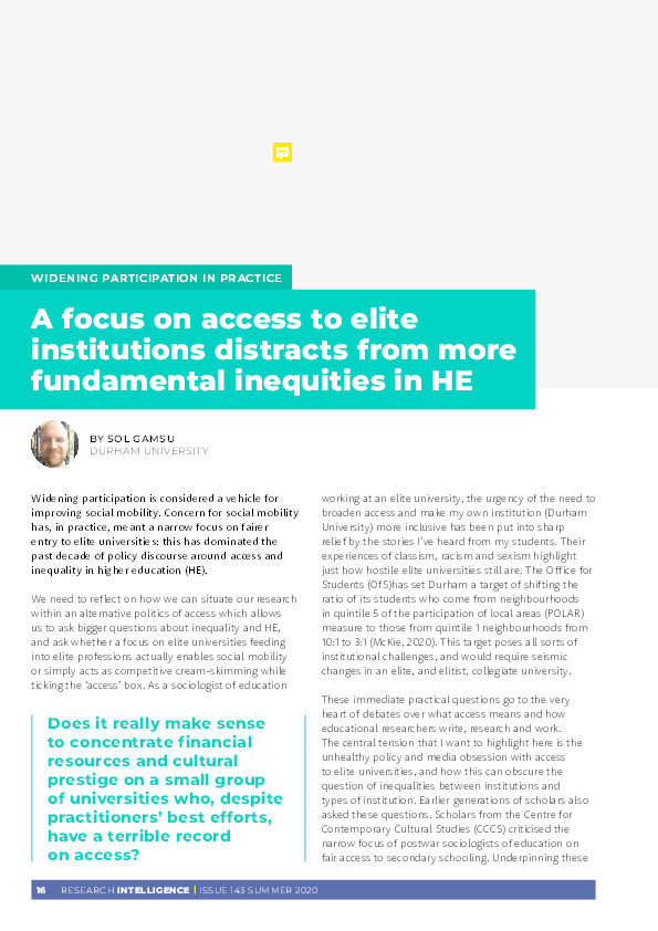 A focus on access to elite institutions distracts from more fundamental inequities in HE Thumbnail