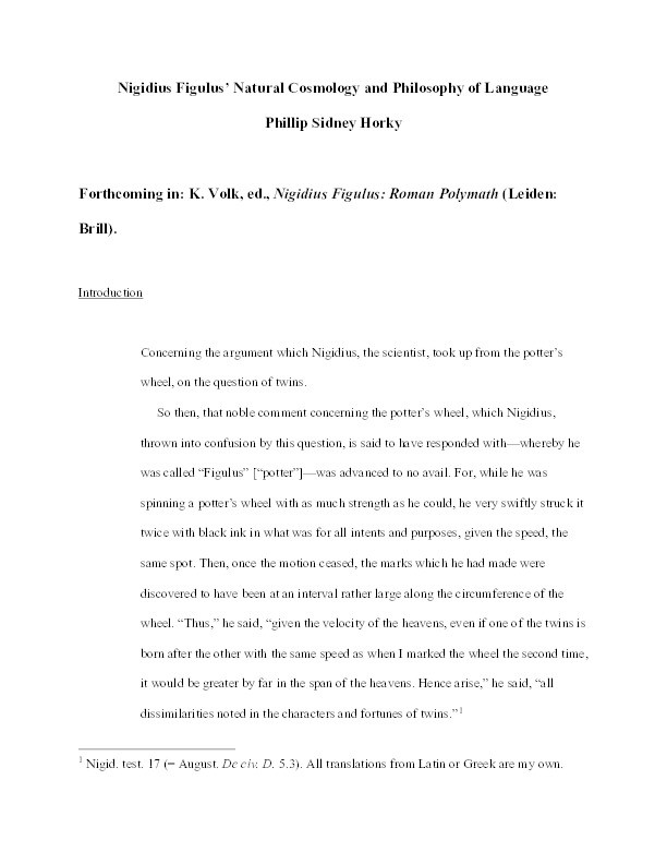 Nigidius Figulus’ Natural Cosmology and Philosophy of Language Thumbnail