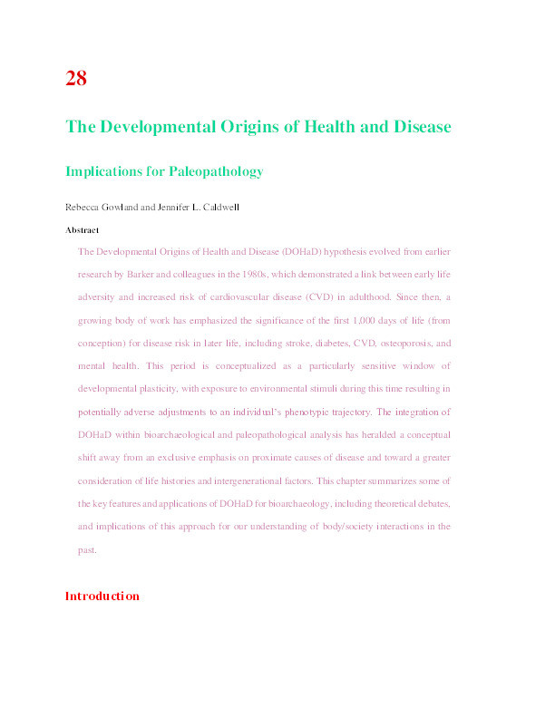 The Developmental Origins of Health and Disease: Implications for Paleopathology Thumbnail