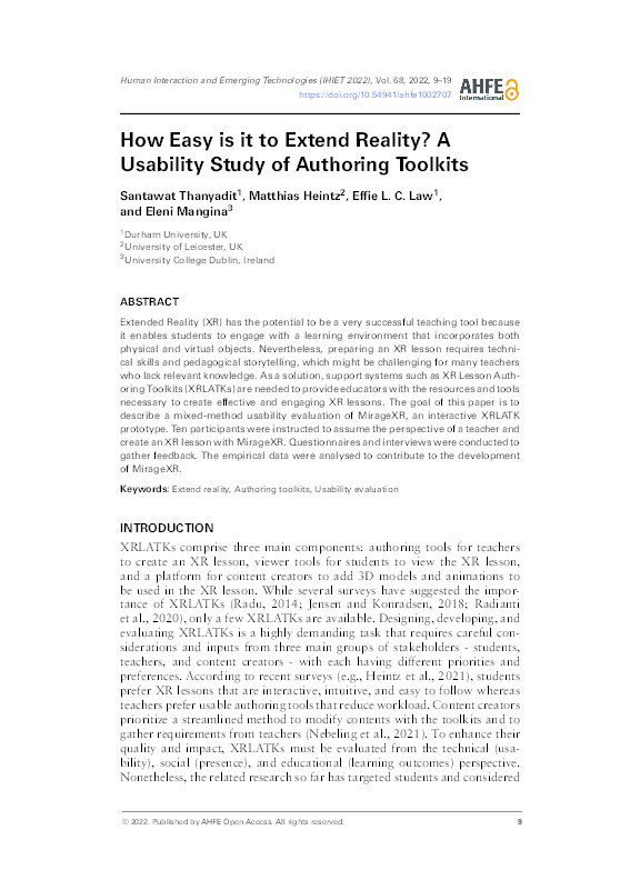 How easy is it to eXtend Reality? A Usability Study of Authoring Toolkits Thumbnail