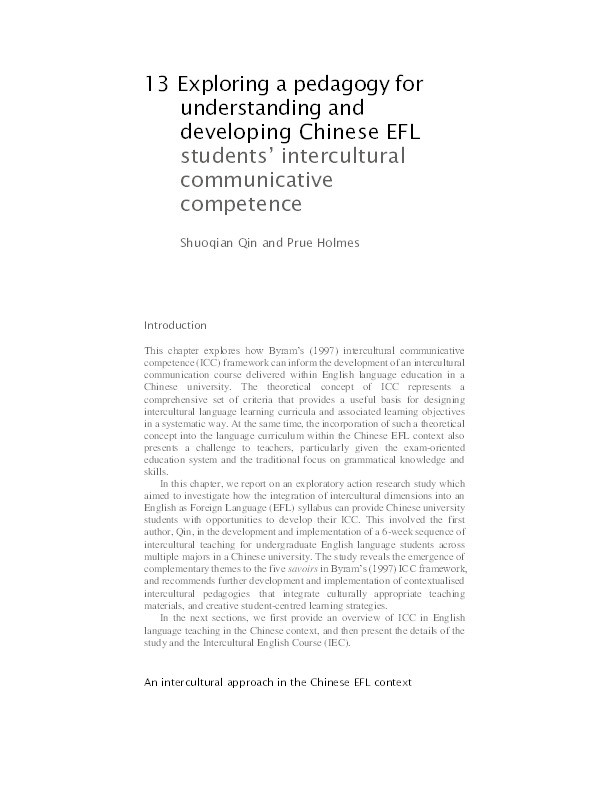 Exploring a Pedagogy for Understanding and Developing Chinese EFL Students’ Intercultural Communicative Competence Thumbnail