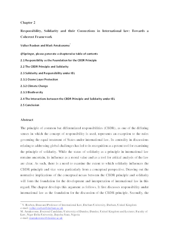 Responsibility, Solidarity and their Connections in International law: Towards a Coherent Framework Thumbnail