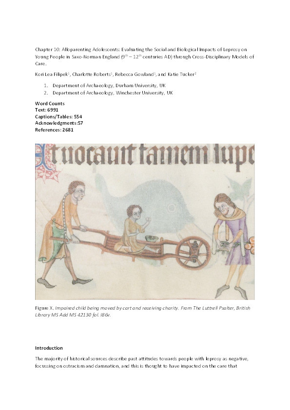 Alloparenting Adolescents: Evaluating the Social and Biological Impacts of Leprosy on Young People in Saxo-Norman England (9th to 12th Centuries AD) through Cross-Disciplinary Models of Care Thumbnail