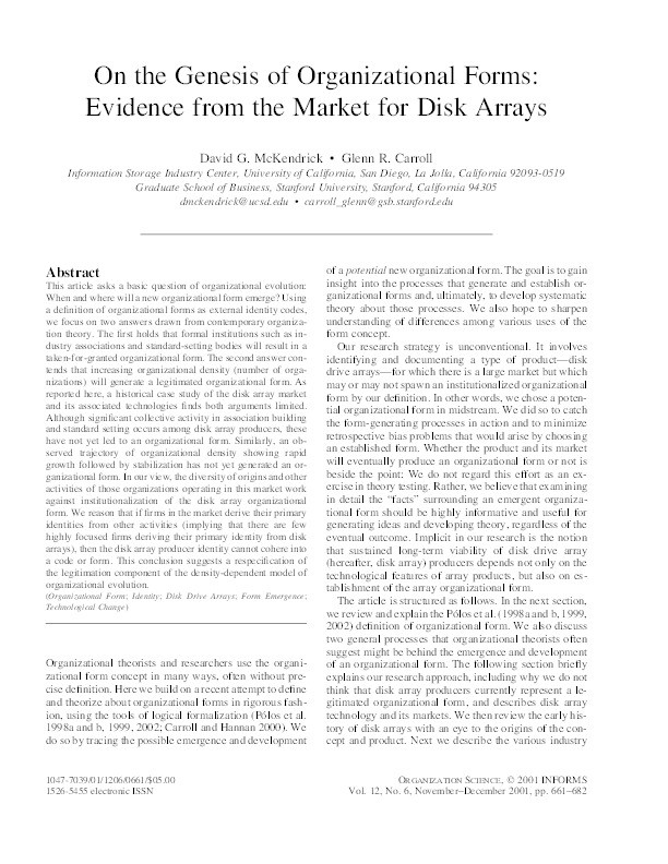 On the genesis of organizational forms: Evidence from the market for disk arrays Thumbnail
