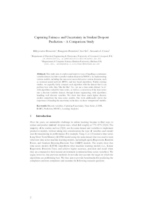 Capturing Fairness and Uncertainty in Student Dropout Prediction – A Comparison Study Thumbnail