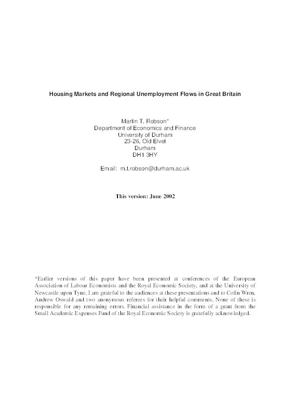 Housing markets and regional unemployment flows in Great Britain Thumbnail