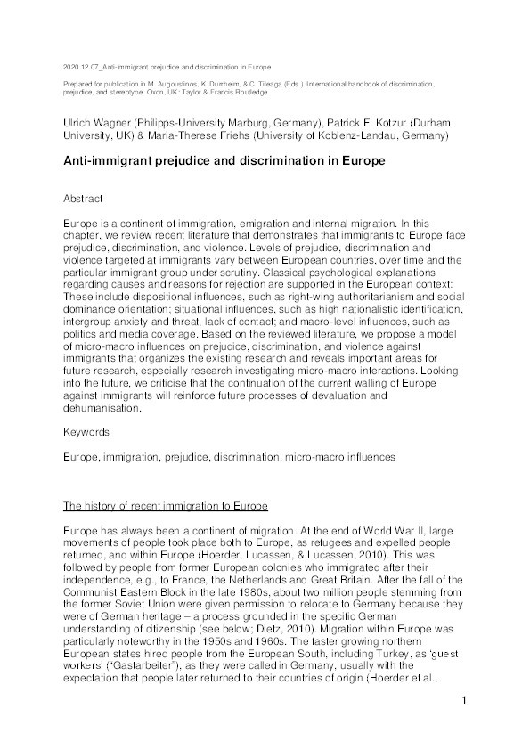 Anti-immigrant prejudice and discrimination in Europe Thumbnail