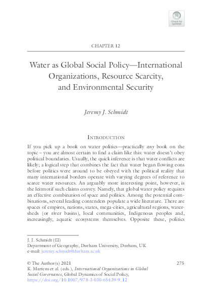 Water as Global Social Policy—International Organizations, Resource Scarcity, and Environmental Security Thumbnail
