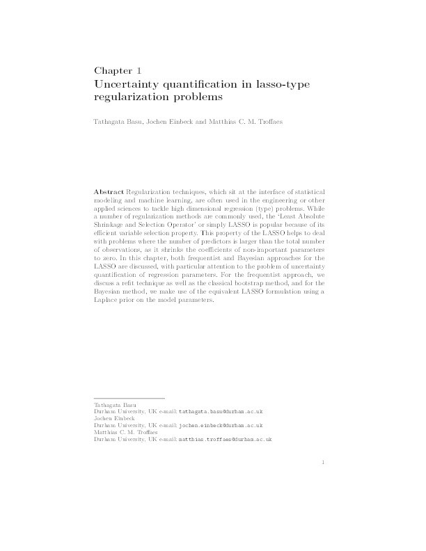 Uncertainty Quantification in Lasso-Type Regularization Problems Thumbnail