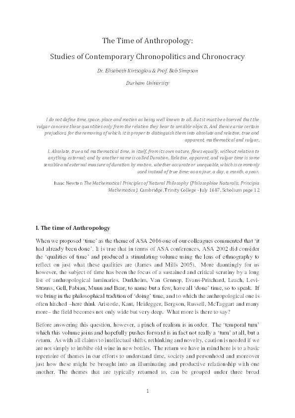 Introduction: The time of anthropology: studies of contemporary chronopolitics and chronocracy Thumbnail