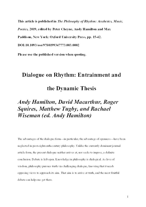 Dialogue on Rhythm: Entrainment and the Dynamic Thesis Thumbnail