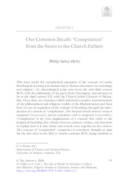 ‘Our Common Breath: “Conspiration” from the Stoics to the Christian Church Fathers’ Thumbnail
